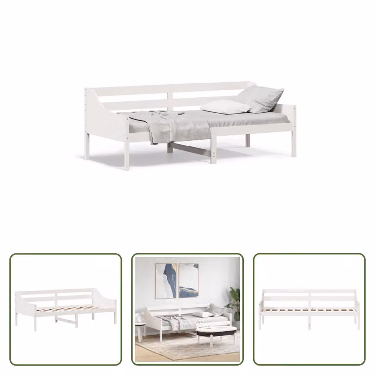 The Living Store Letto da giorno bianco 80x200 cm in legno di pino massiccio