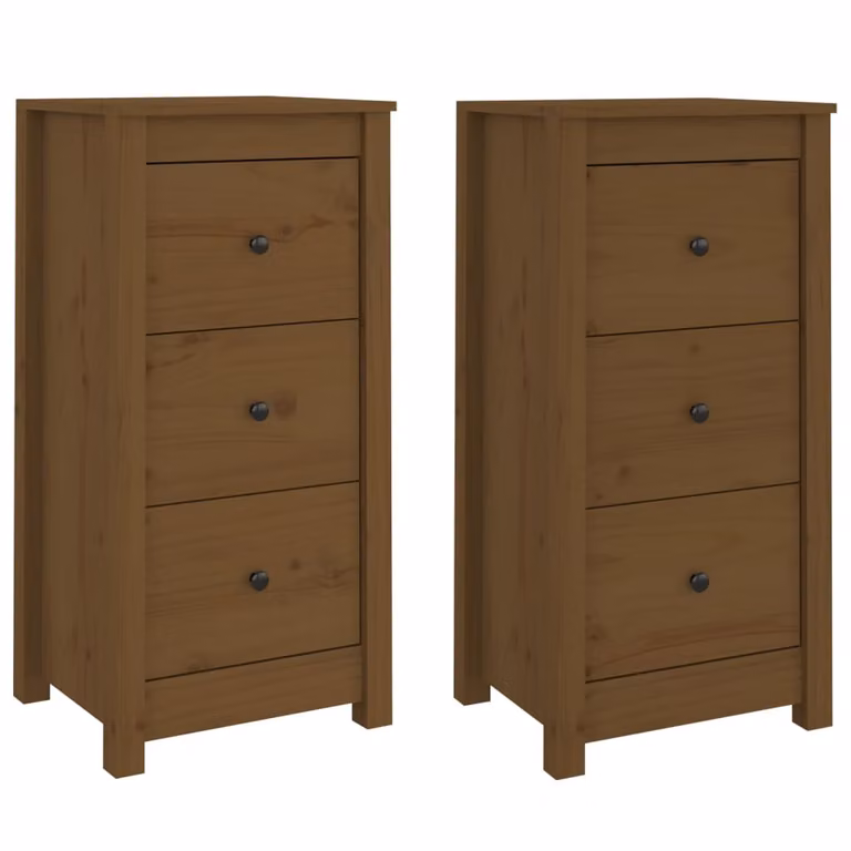 Credenze 2 pz Ambrate 40x35x80 cm in Legno Massello di Pino