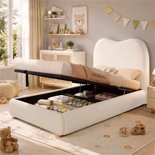 Letto imbottito singolo 90x200cm contenitore ¨C Minimal ¨C beige velluto con rete a doghe testiera idraulico