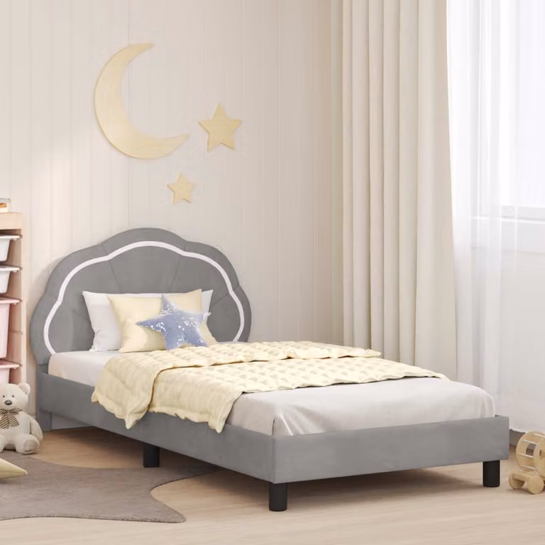 vidaXL Struttura letto per bambini con testata in velluto Grigio, L/P/H: 90 x 190 x 104,5 cm