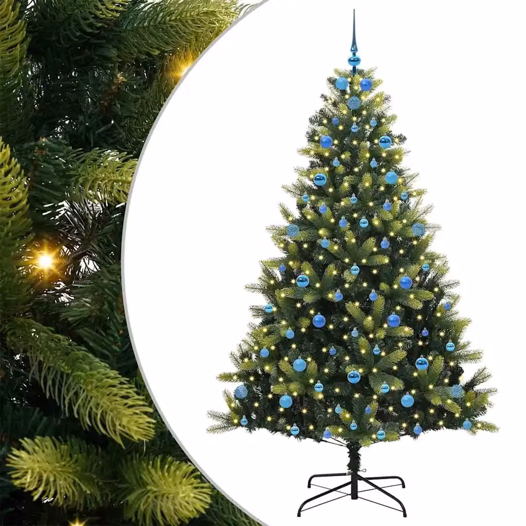 Albero di Natale Artificiale a Cerniera vidaXL Verde con 300 LED Bianco Caldo in PVC – 2