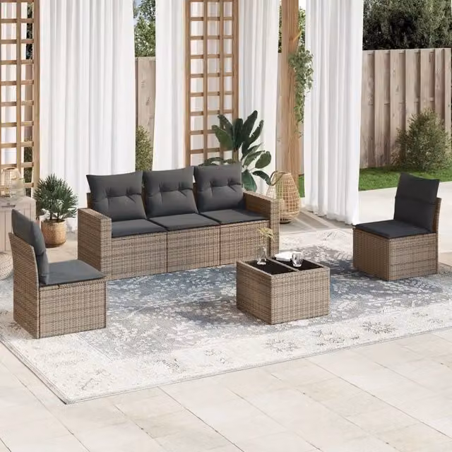 Set Divano da Giardino 6 pz con Cuscini Grigio in Polyrattan 3218790