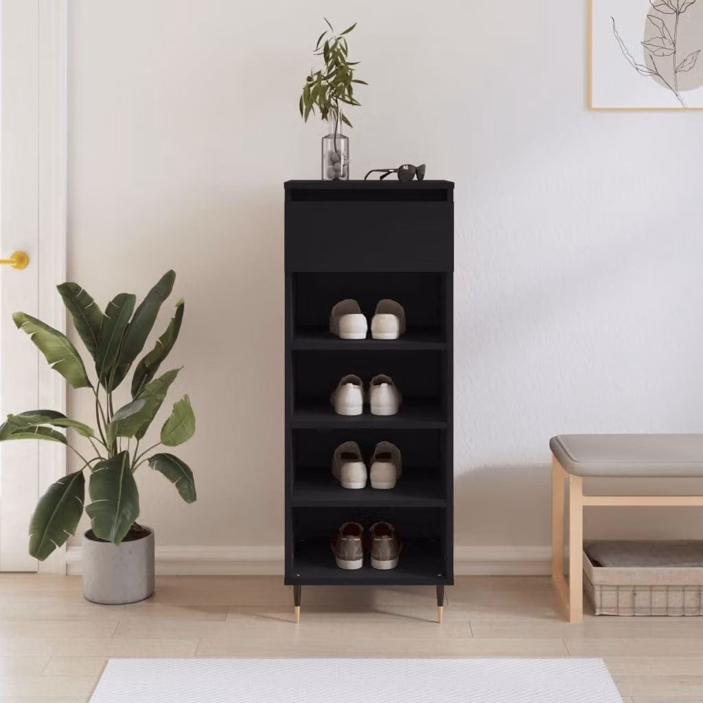 Scarpiera moderna vidaXL nera con ante a battente e ripiani interni, L: 40 cm, P: 36 cm, H: 105 cm