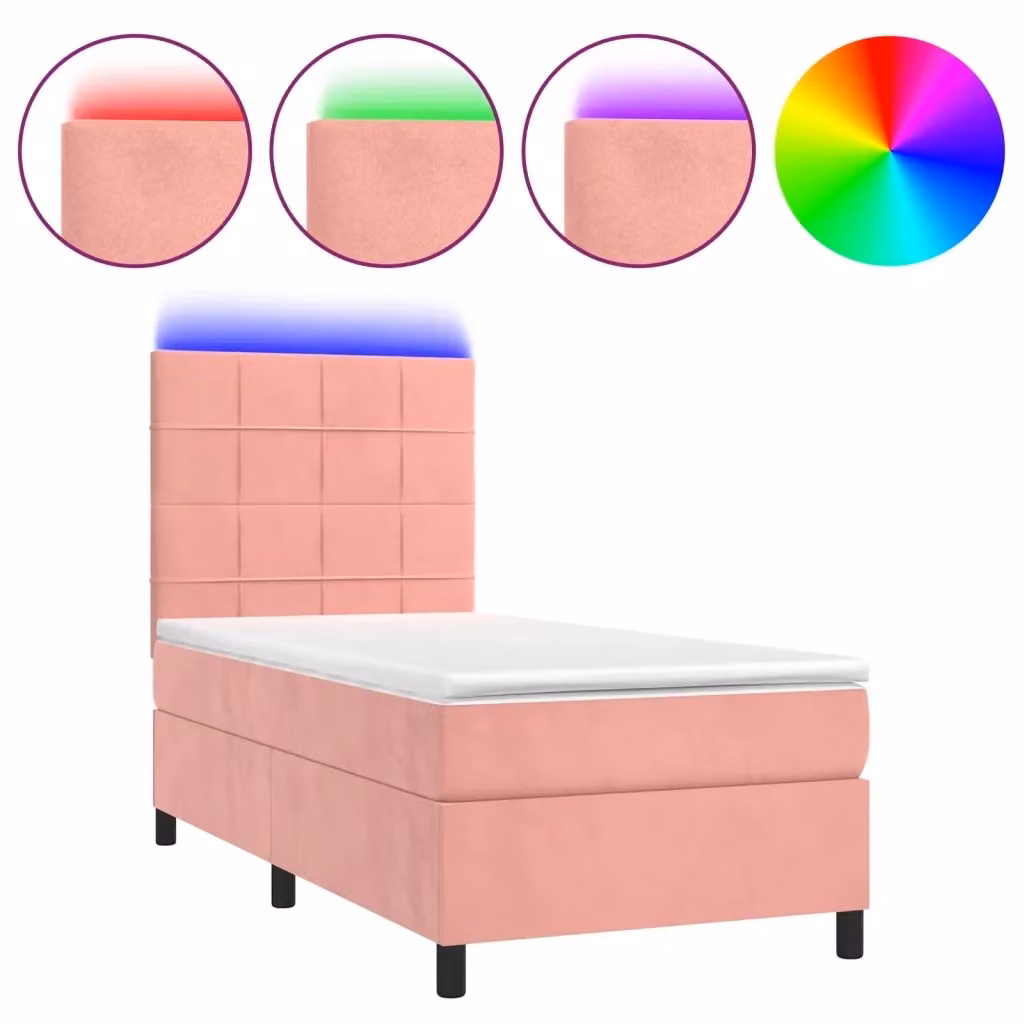 Letto a molle con materasso vidaXL in velluto rosa e bianco con illuminazione LED e porta USB L/P/H: 100 x 200 x 203 cm – 2