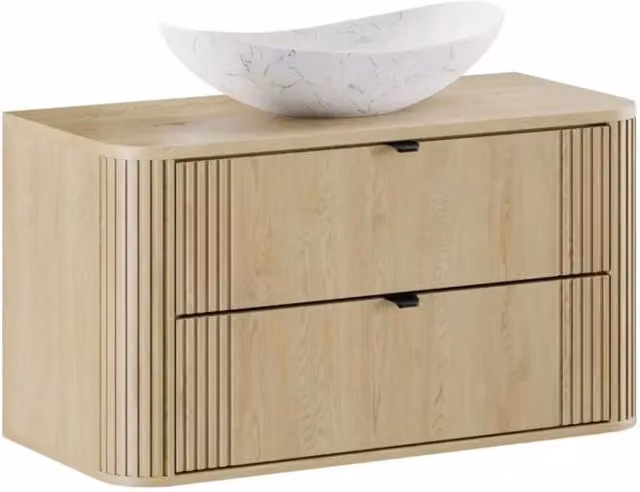 Set da bagno KORI: mobile sottolavabo 100cm + piano d'appoggio + lavabo da appoggio