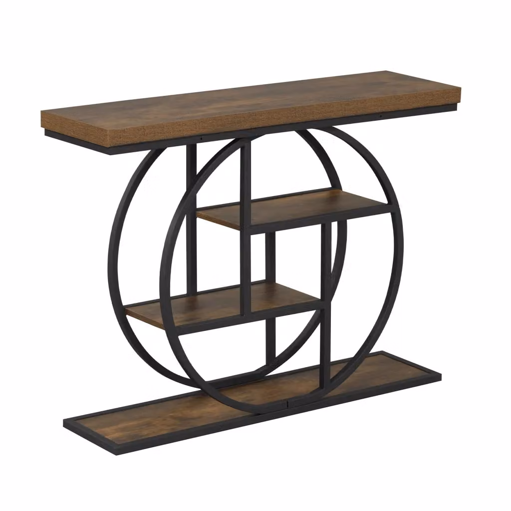 Tavolo consolle da ingresso rettangolare in legno e metallo marrone e nero con design industriale DESIGN IN – 2