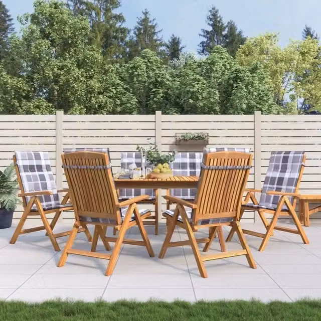 Set di 6 sedie pieghevoli reclinabili vidaXL in legno di teak con cuscini grigi per giardino – 1