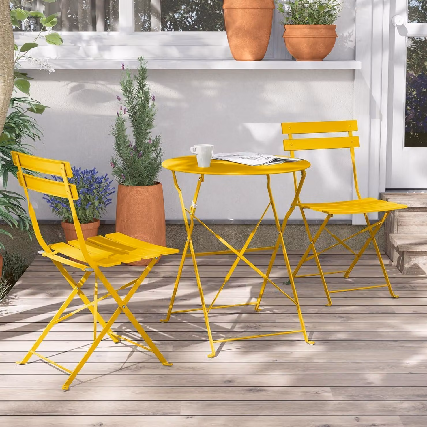Grand patio bistrot set 3 pezzi acciaio premium pieghevole giallo