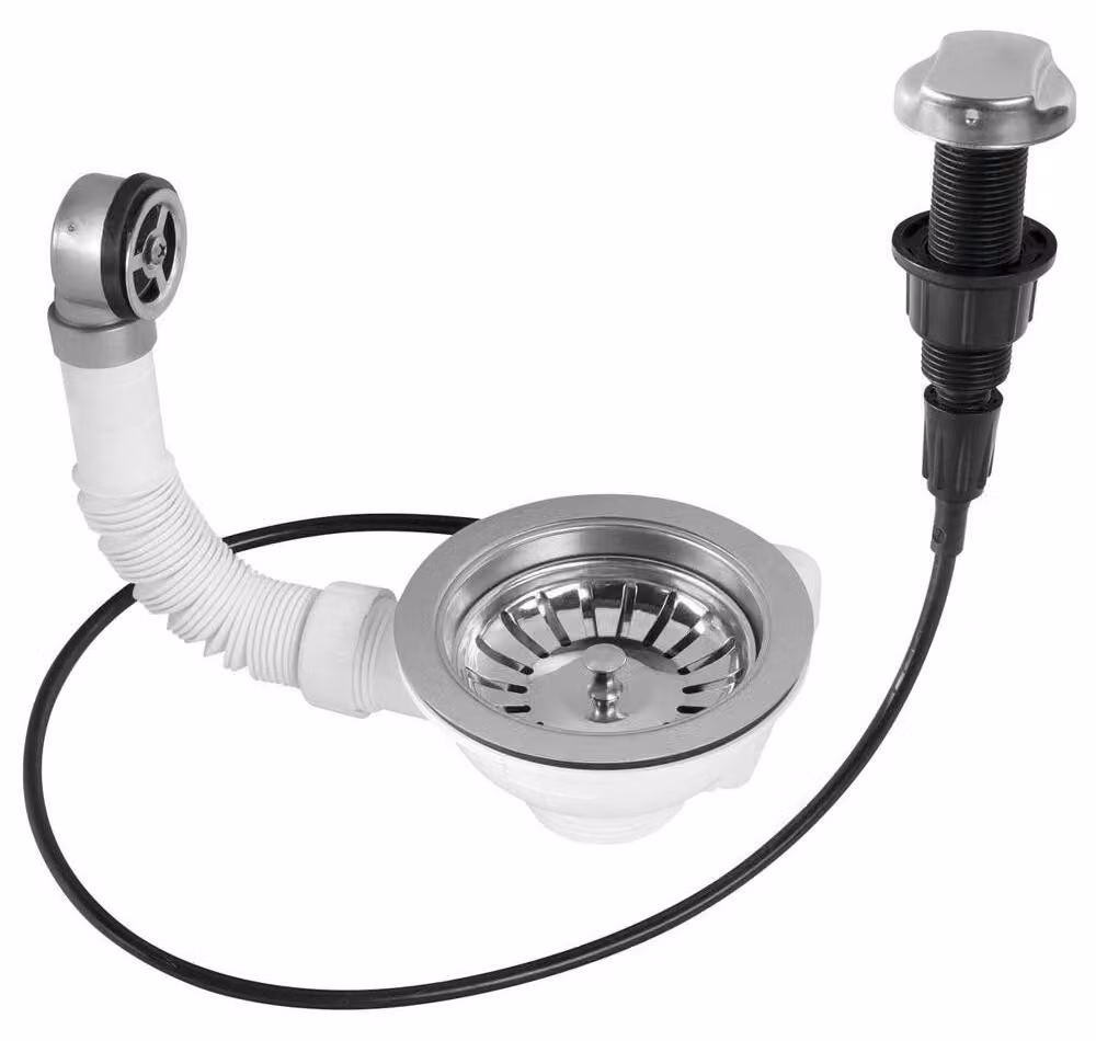 Lavello in acciaio inox 6/4" con troppopieno e comando, acciaio inox
