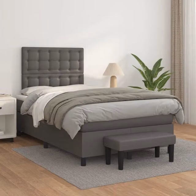 Letto a molle con materasso ibrido vidaXL in similpelle grigia e bianca L/P/H: 200 x 120 x 76 cm – 1