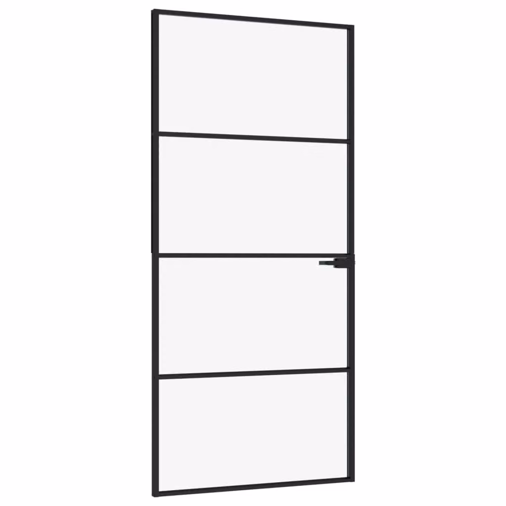 Porta Interna Nera 93x201,5cm Vetro Temperato Alluminio Sottile