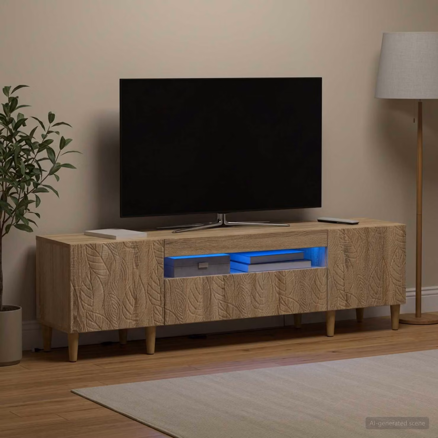 Mobile TV LED DELFT vidaXL in Rovere Sonoma con illuminazione integrata L/P/H: 153 x 35 x 43 cm