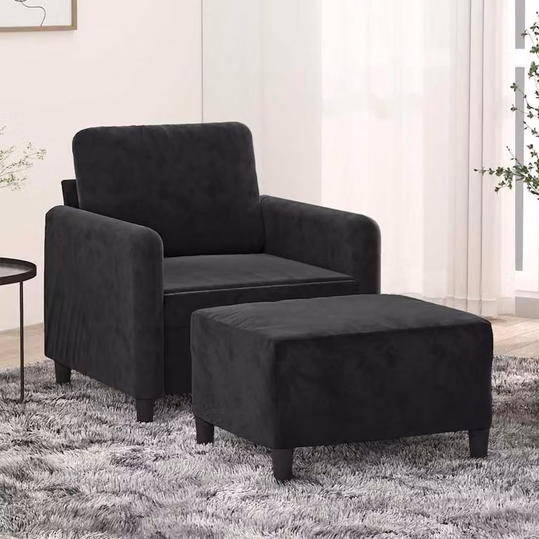 Poltrona relax con poggiapiedi vidaXL in velluto nero per soggiorno