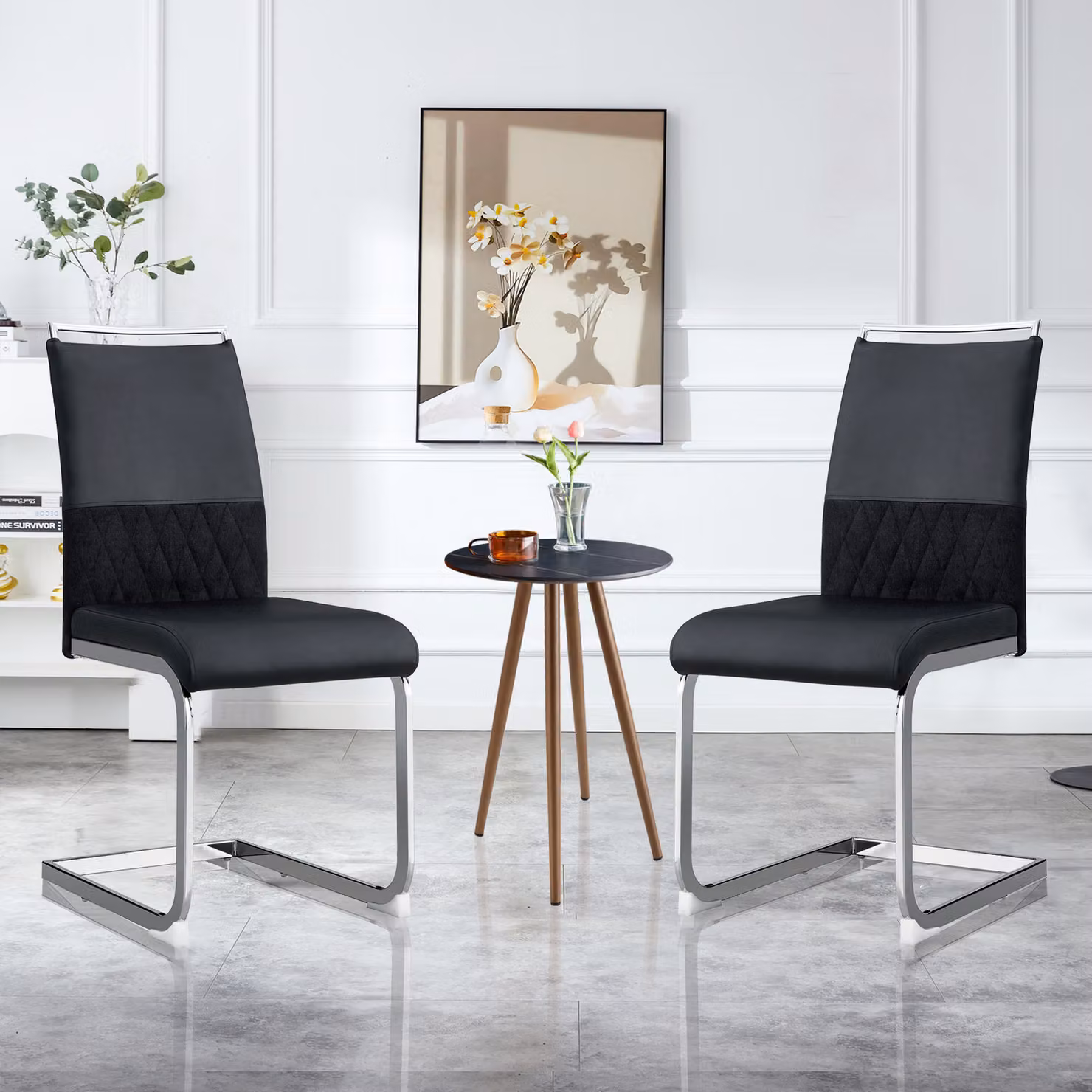 MODFU: Set di 2 sedie da pranzo moderne, ideali anche come sedie da cucina o da ufficio, con schienale a listelli piatto, imbottitura, design multifunzionale, realizzate in Poliuretanodi alta qualità e lino, colore nero
