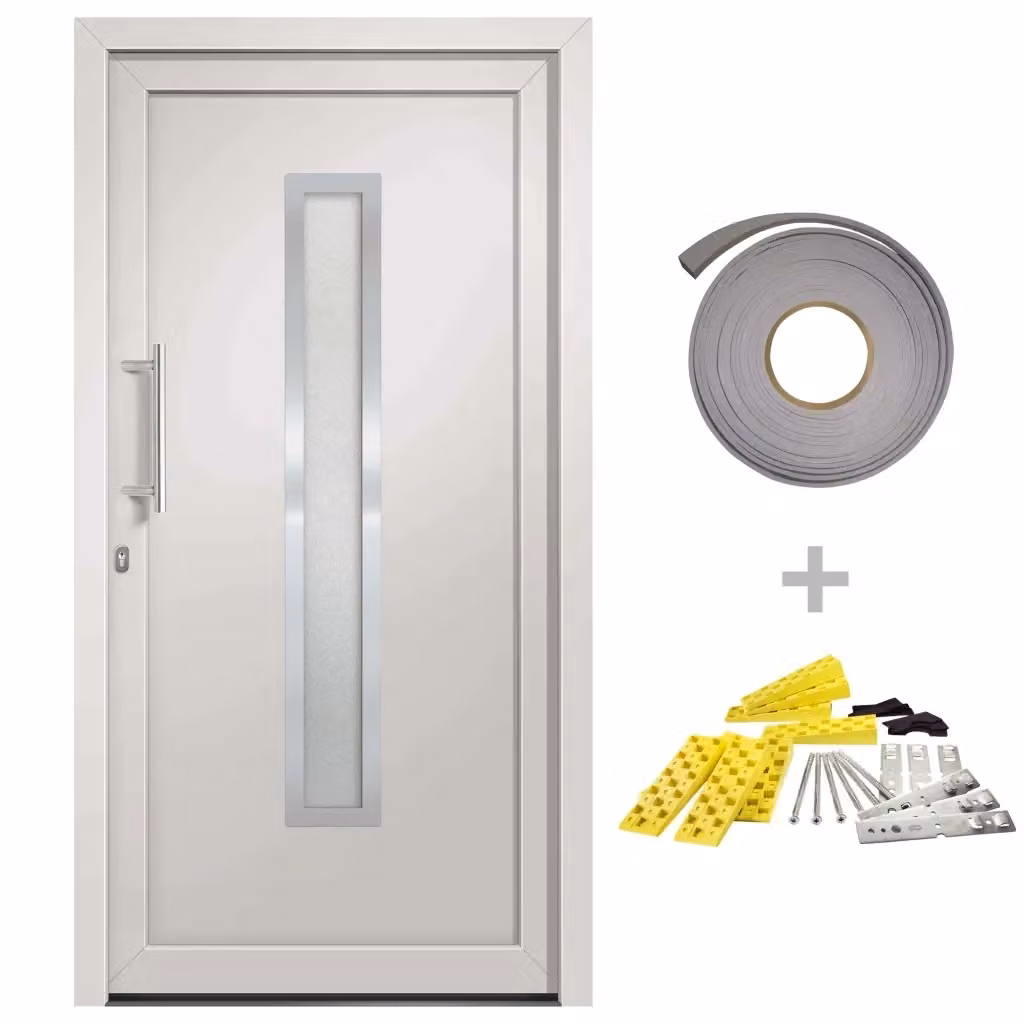 Porta d'ingresso moderna vidaXL bianca con inserto in vetro in acciaio e alluminio L: 98 cm, H: 200 cm – 2