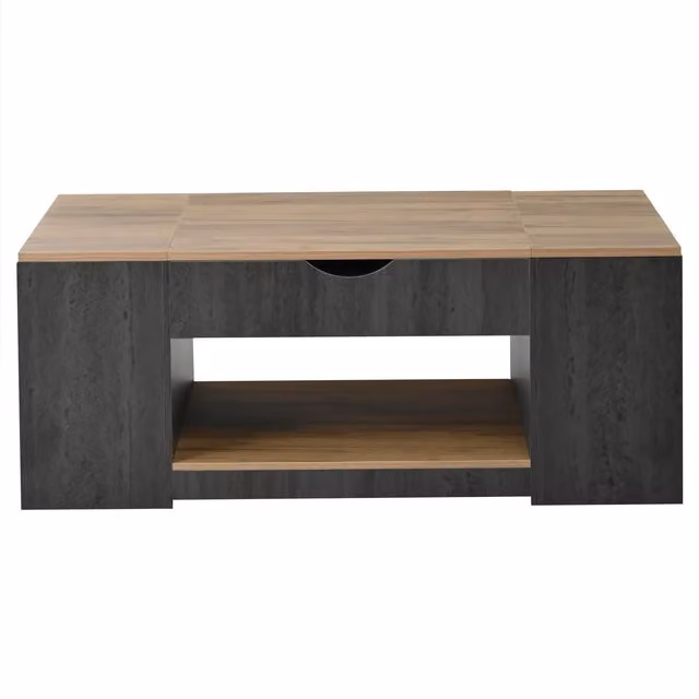 Tavolino da salotto regolabile in altezza, con vano portaoggetti nascosto, 109,5L x 59,7P x 43A cm, Grigio+Marrone