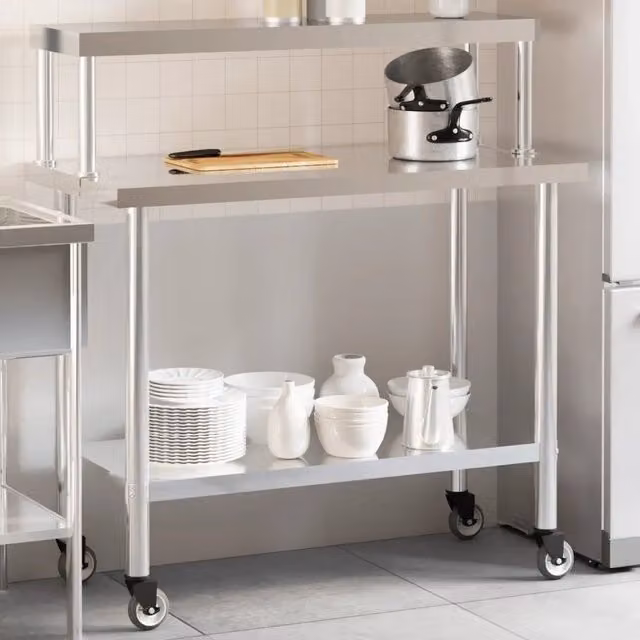Tavolo Lavoro Cucina con Ripiano 110x55x120 cm Acciaio Inox 3208901