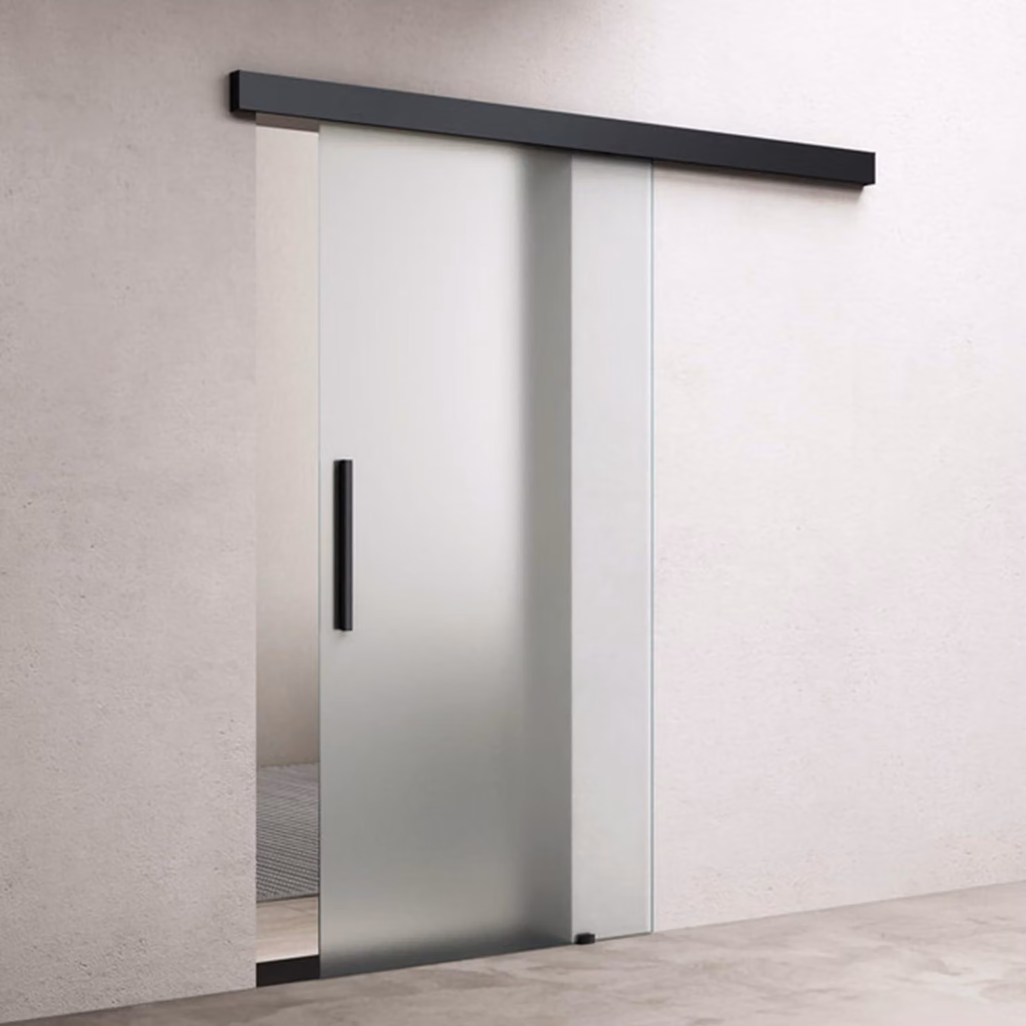 doporro Porta Scorrevole in Vetro Temperato 8 mm Satinato, con Binario in Alluminio Finitura Nera, Soft-Close, 77,5x215 cm Amalfi14H
