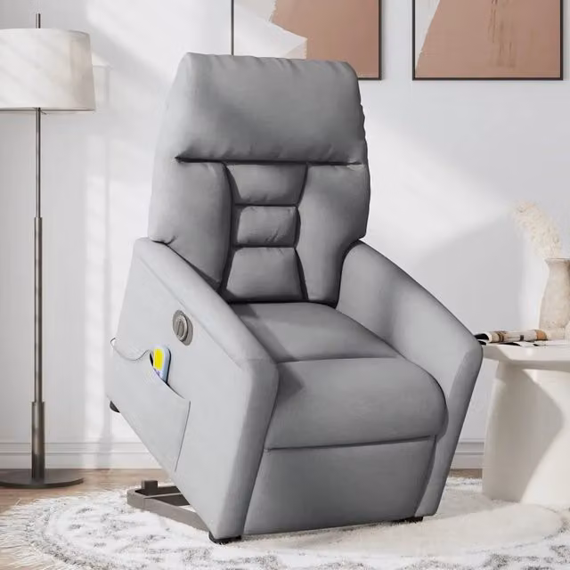 Poltrona Alzapersona con Massaggio Elettrico vidaXL Grigio Chiaro in Tessuto con Braccioli – 1