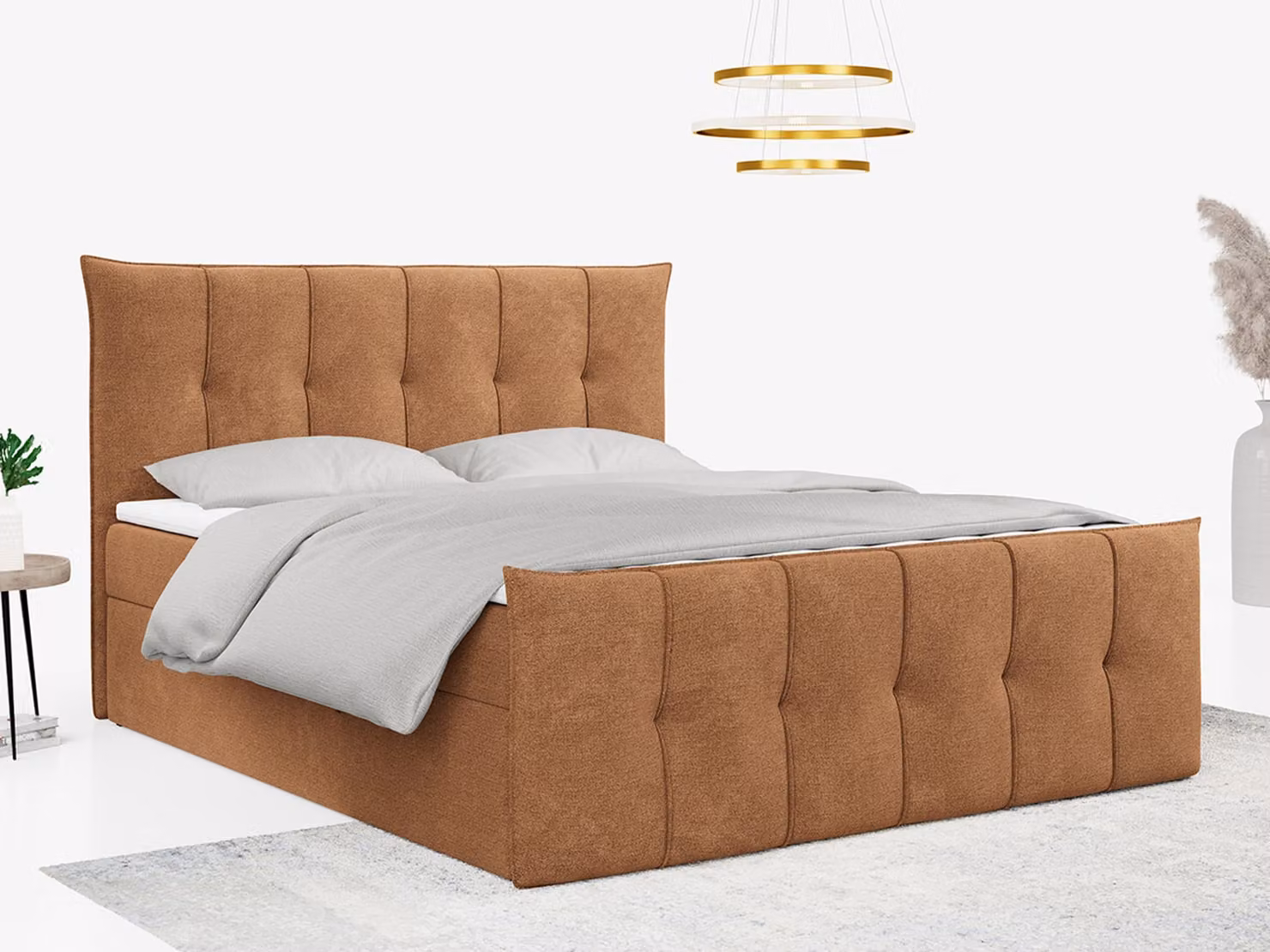 Letto boxspring con pediera e 2 cassetti - PREMIUM-11 - 140 x 200 cm - Arancione - H4