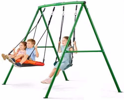 Altalena da Giardino VEVOR a Forma di A con Seduta Doppia, Telaio in Metallo Verde per Bambini, Carico Massimo 184 kg