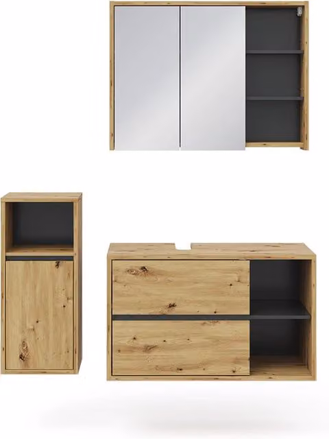 Set mobili bagno Viola Rovere artigianale 3 pezzi Vicco