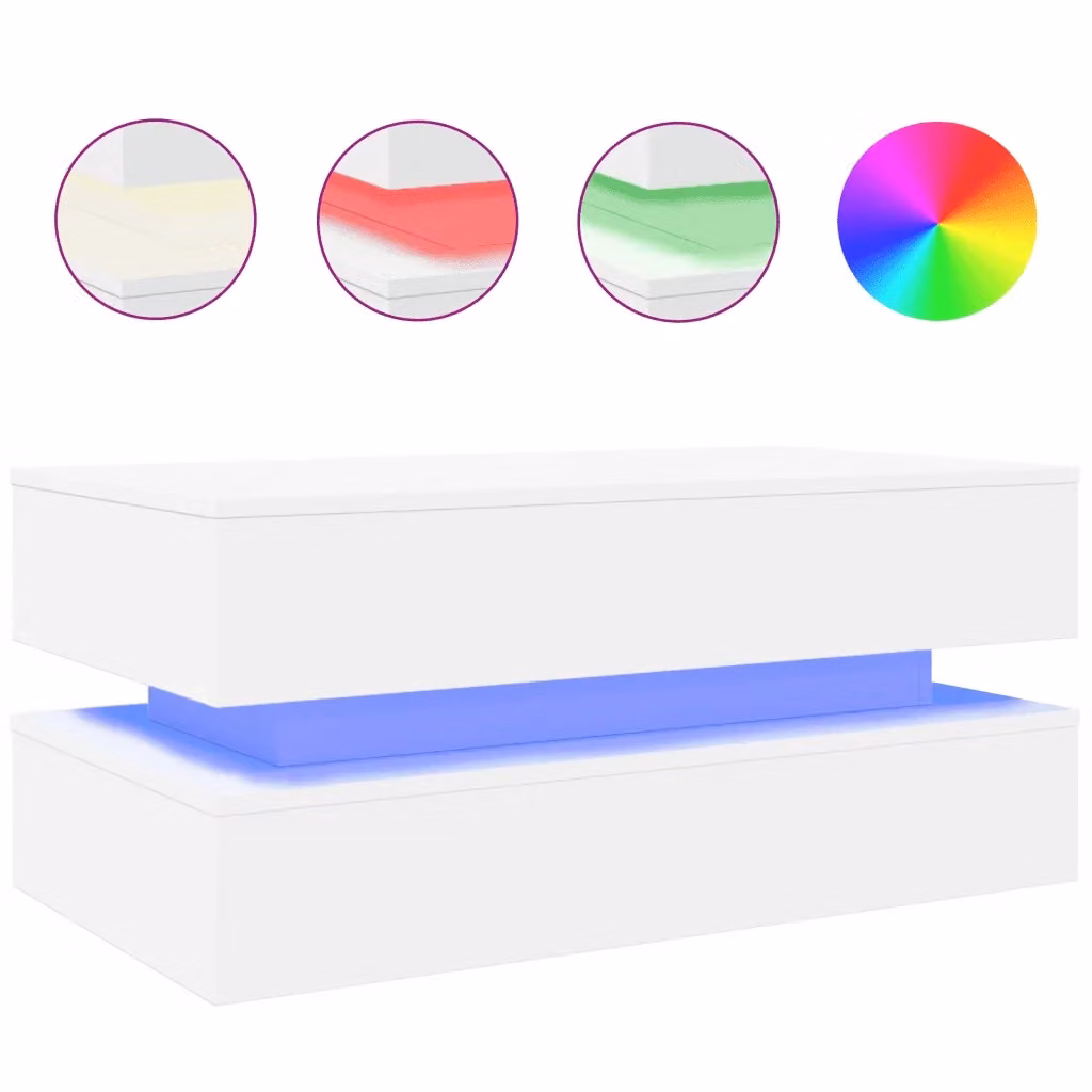 Tavolino da soggiorno moderno vidaXL bianco lucido con luci LED L: 90 cm, P: 50 cm, H: 40 cm – 2