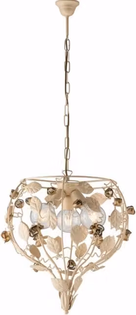 Lampadario Shabby Chic Bella Metallo Avorio Oro 3 Luci E27