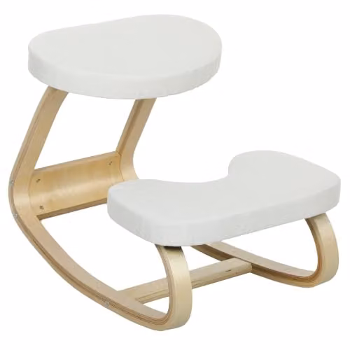 HOMCOM Sedia ergonomica in ginocchio in legno con base dondolante, crema
