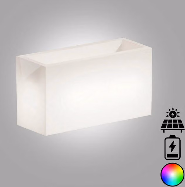 Vaso Fioriera luminosa moderna di design 80x35 H50 in polimero resistente con LED multicolor bateria e solare per interno ed esterno - Made in Italy