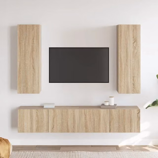 Set di mobili TV moderno vidaXL in legno color rovere e beige, composto da 4 pezzi da appendere alla parete per il tuo soggiorno