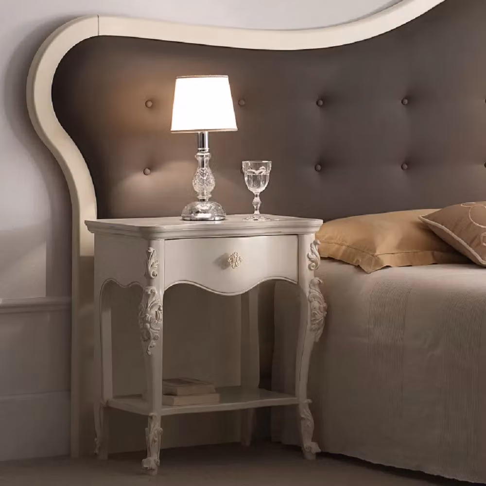Comodino classico Mobili 2G in legno bianco con 1 cassetto e 1 ripiano L: 57 cm, P: 40 cm, H: 68 cm – 4