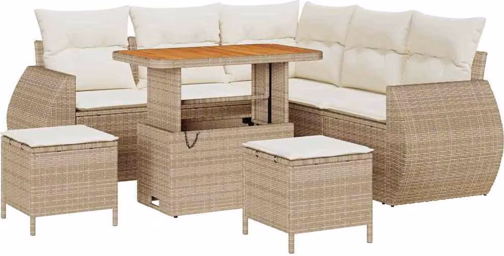 Set Divano da Giardino 8 pcs Beige polyrattan