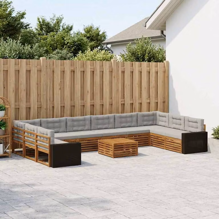 Set di divani da giardino vidaXL in legno di acacia con 11 pezzi, colore beige, grigio e marrone