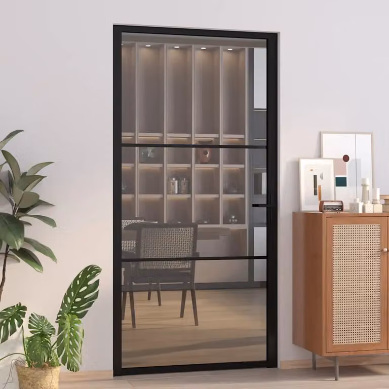Porta interna moderna vidaXL in vetro trasparente e alluminio, colore nero, L: 102,5 cm, H: 201,5 cm
