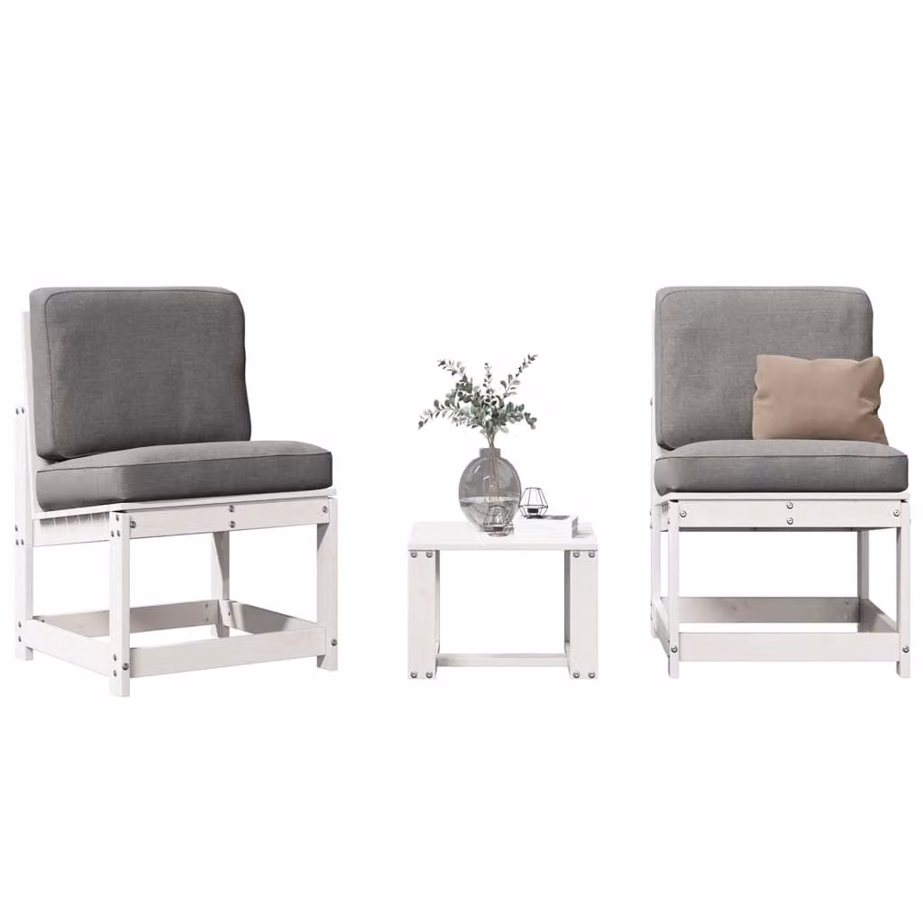 vidaXL Set Salotto da Giardino 3 pz in Legno di Pino Bianco Lacqué