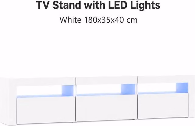 TV Cabinet With LED Lights White 180x35x40 Cm