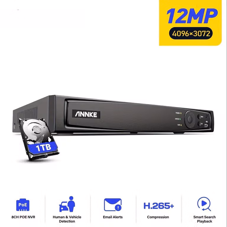 Sistema di videosorveglianza - Telecamera di sicurezza - Kit di videosorveglianza - Sistema di sorveglianza - Registratore NVR - 8 canali