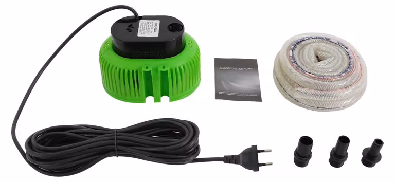 Pompa per coperture di piscine - Pompa sommergibile - 3000 litri/ora - Portata massima: 3,2 metri - Grado di protezione IPX8 - Cavo di 7,5 metri - Colore: verde