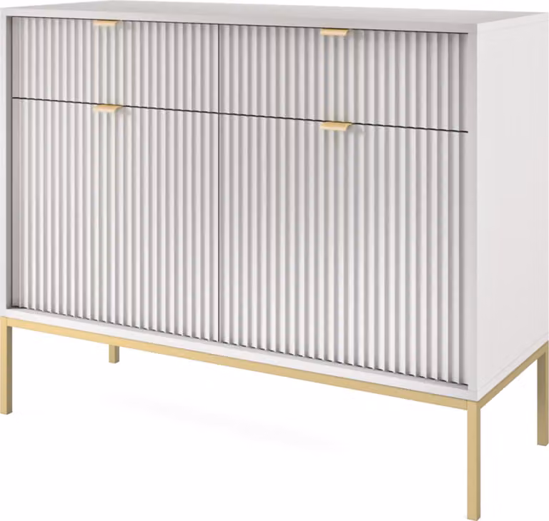 Masseno Comò STELLARE 104 cm Credenza con 2 cassetti e 2 ante per soggiorno camera da letto Moderno 104x39x83 cm Grigio / Grigio