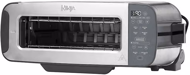 Tostapane Ninja con display digitale e timer, potenza 2400 W, 2 fette, in acciaio inossidabile, Grigio