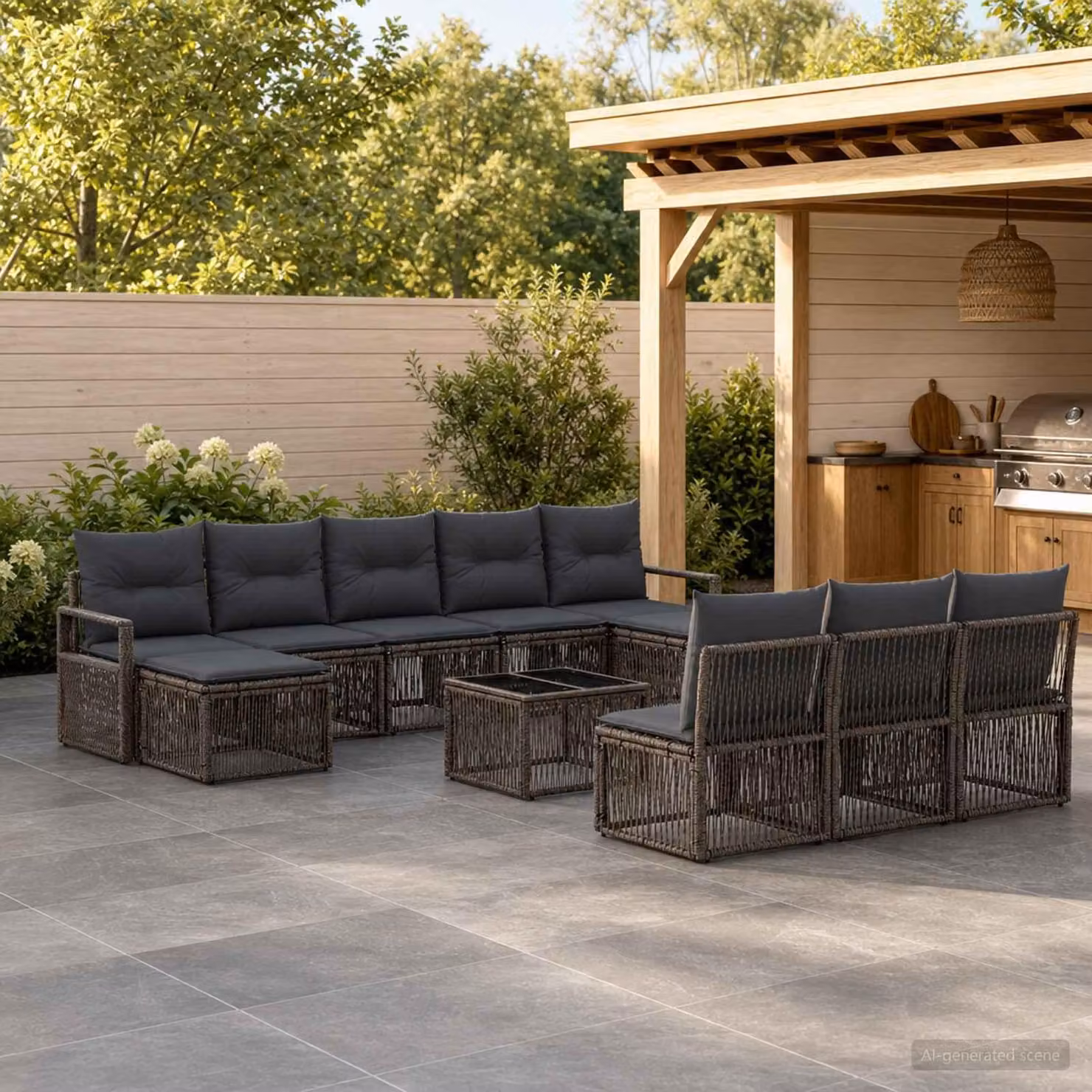 Maison Exclusive - Set da giardino composto da 11 pezzi, divano, colore grigio, realizzato in rattan sintetico