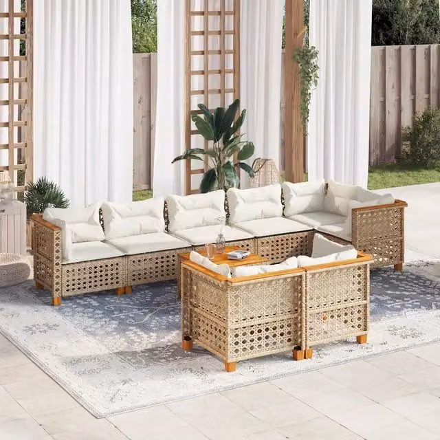Set Divano da Giardino a L vidaXL in Polyrattan con Cuscini Beige e Tavolino da Caffè