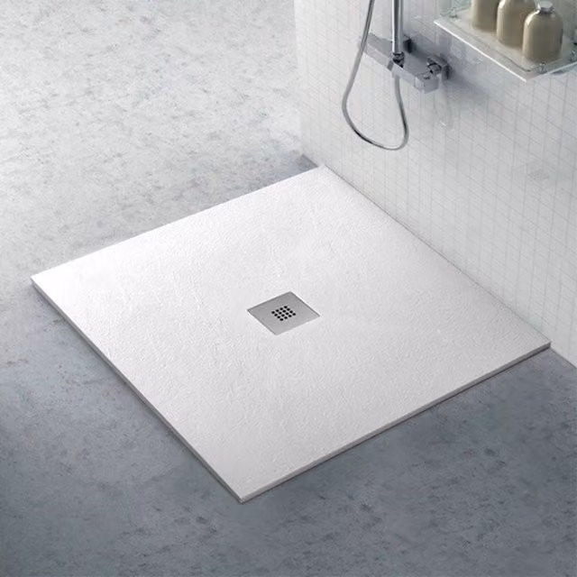 Piatto doccia quadrato INBAGNO Karen in resina minerale bianco effetto pietra, L/P: 80 x 80 cm