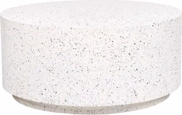 Tavolino da salotto e giardino Beliani bianco con piano rotondo effetto terrazzo in fibra di vetro MgO resistente a UV, acqua e ruggine