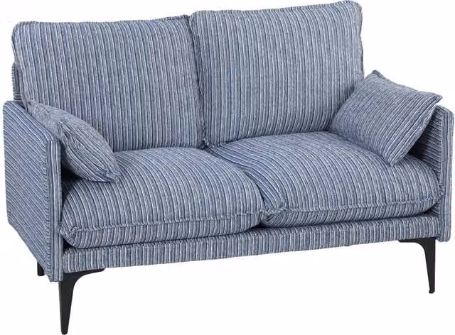 Divano 2 Posti 131x78x83 cm con Braccioli Imbottitura Spessa e 2 Cuscini in Tessuto Blu