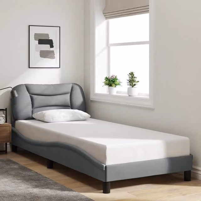 Giroletto senza materasso Hvar vidaXL Grigio con struttura imbottita e doghe in legno 90x190 cm