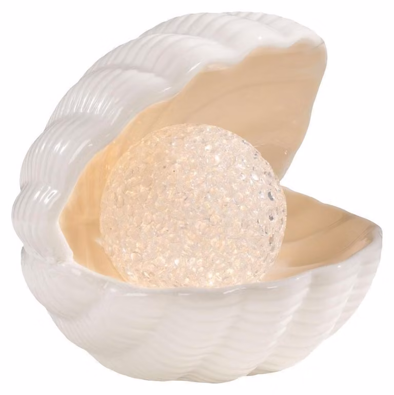 Conchiglia decorativa a LED - 14 x 16 cm - Bianca - Vetroceramica - Plastica - Alimentata a batterie