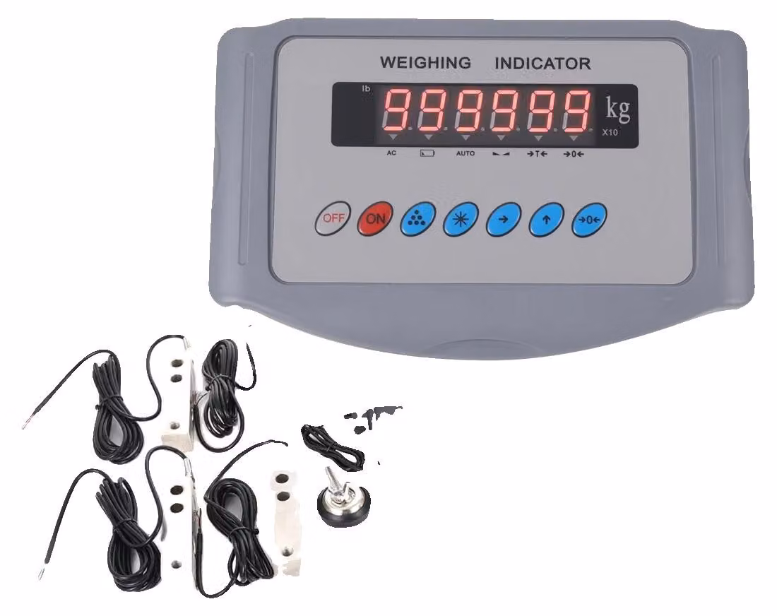 Sensore di peso per celle di carico, campo di misurazione da 0 a 8000 kg, dimensioni 42,5 x 26 x 20 cm, tensione 220V/50Hz, materiale: plastica e acciaio inossidabile, umidità relativa ≤ 85%