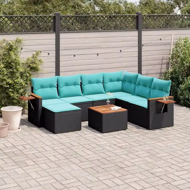 Set Divani da Giardino 8 pz con Cuscini Nero in Polyrattan 3227051
